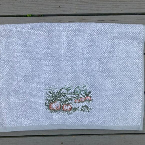 Gray Organic Cotton Hand Towel Featuring a Rustic Rural Pumpkin Patch- Seasonal - Picture 4 of 7